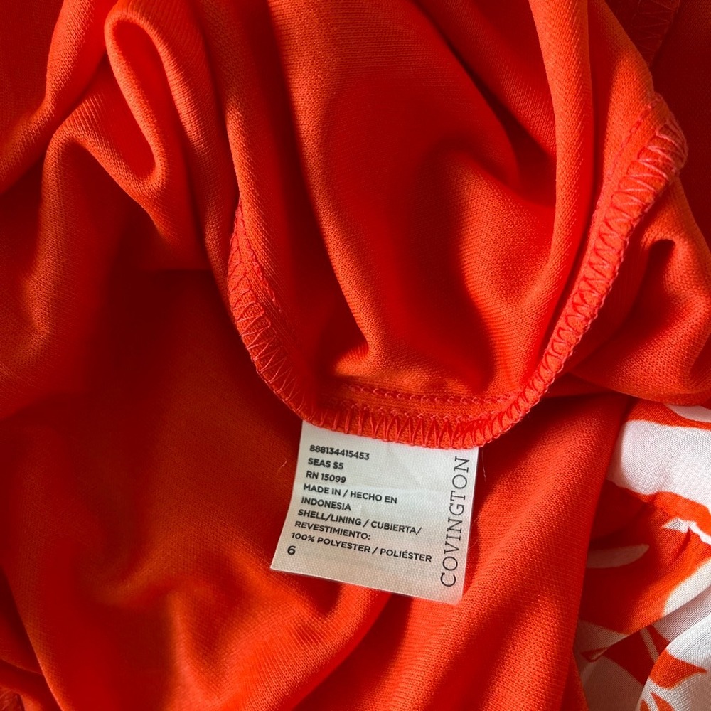 Covington Tropical Floral Shift Dress Pink Orange Ruffle Hem Sleeveless Size 6 - Picture 4 of 6